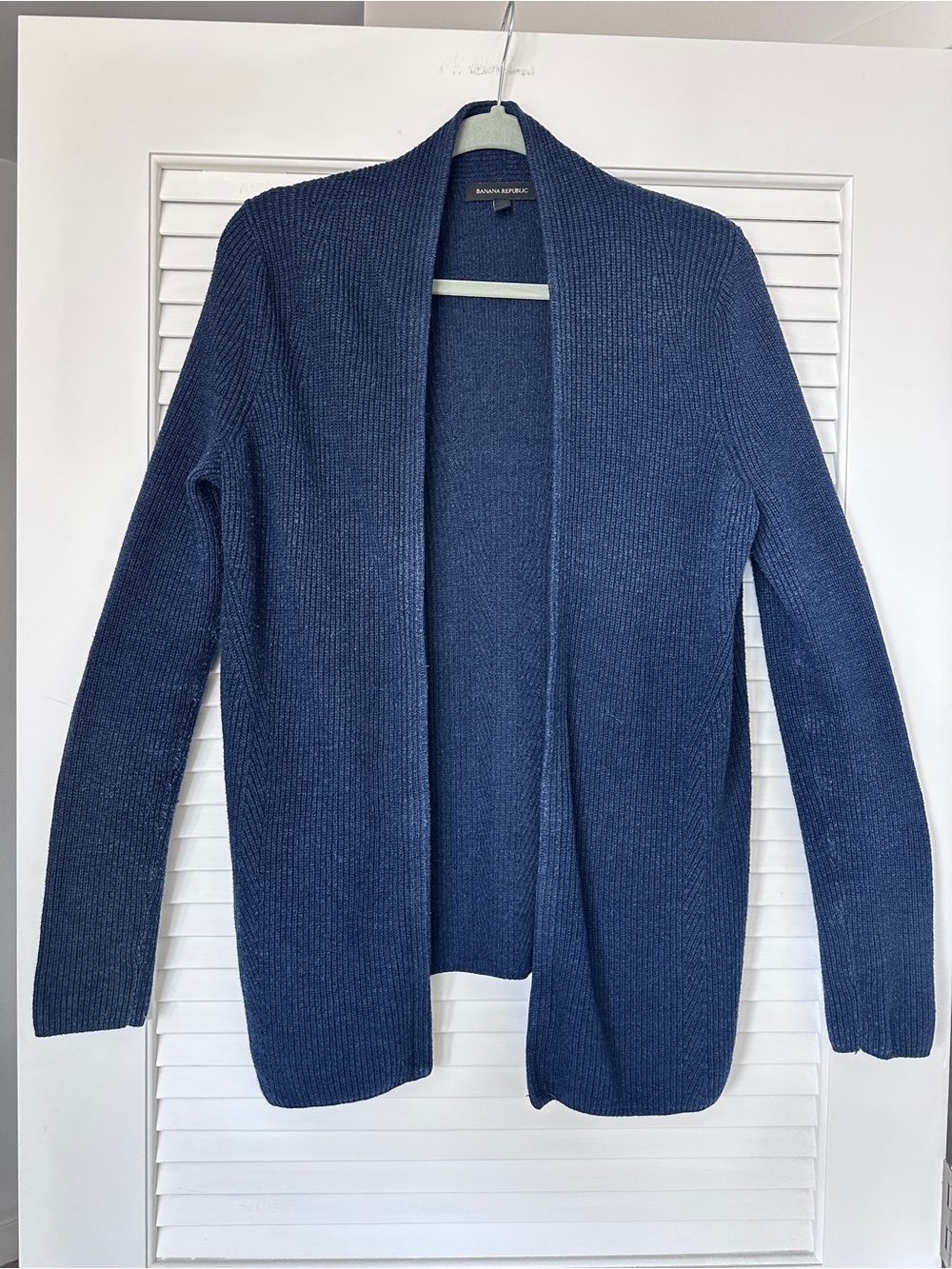 Banana Republic Navy Merino Wool Blend Open Front Rib Knit Cardigan Sweater S